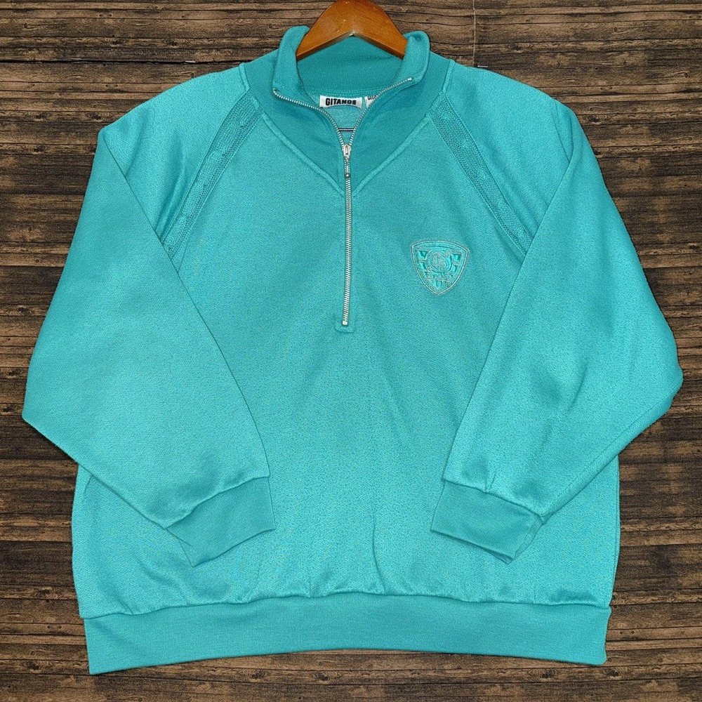 Gitano Sweatshirt Women 22W Teal Vintage Quarter Zip Raglan Logo Pullover